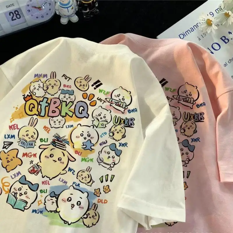 Girl T-Shirt Chiikawa Usagi Spring Summer Breathable Child Printing Shirt Hachiware Kawaii Cartoon Pure Color Shirt New Style