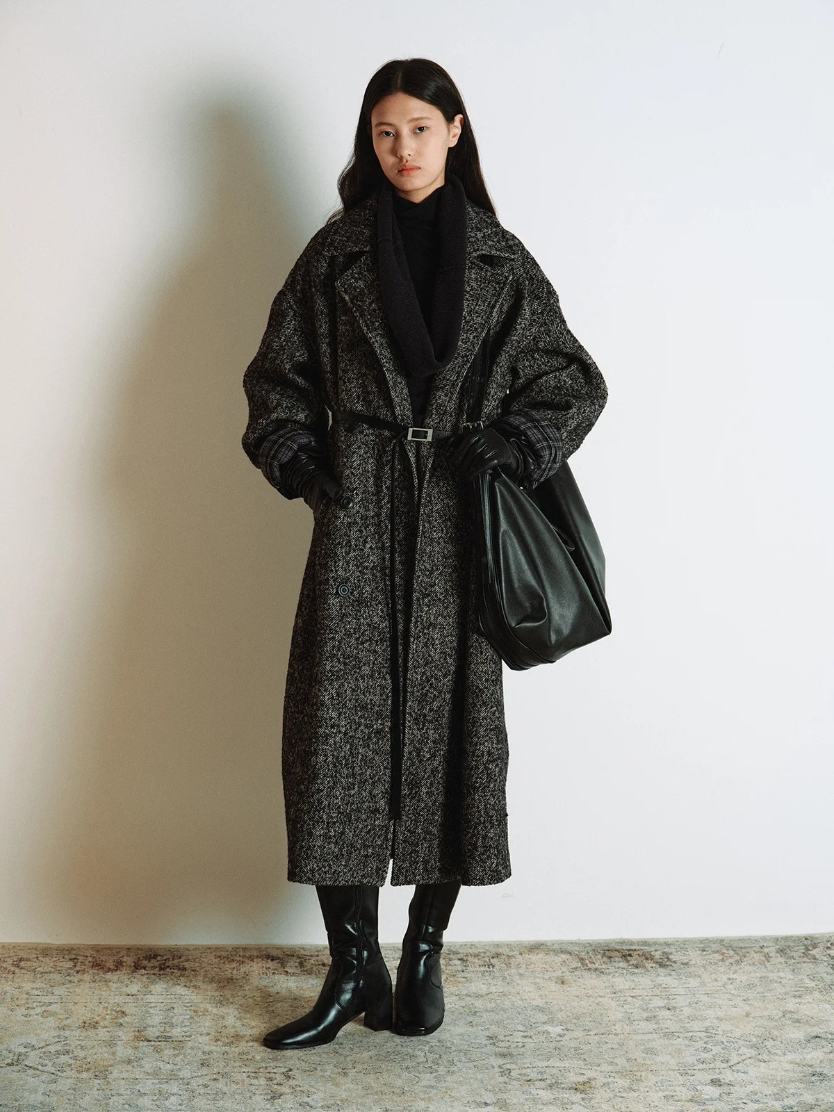 

Модный кардиган из текстурированной шерсти REWEAR, классическое двубортное длинное пальто с узором «Гарлекин», женская верхняя одежда