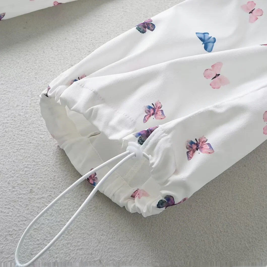 Amerikanische Süße Druck Casual Arbeit Hosen Frauen Sommer Hohe Taille Dstring Lose Gerade Bein Hosen Breites Bein Lange...