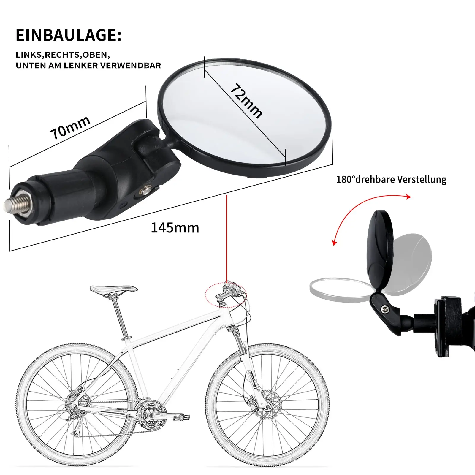 DOMEN Fahrrad Weitwinkel Rückspiegel Fahrrad 360° ° Drehen Sie den verstellbaren Spiegel MTB-Fahrradlenker Rückspiegel Fahrradzubehör – Detail 3