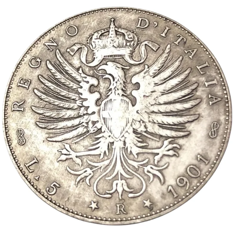 

1901 Italy 5 Lire-Vittorio Emanuele III Silver Plated Copy Coin