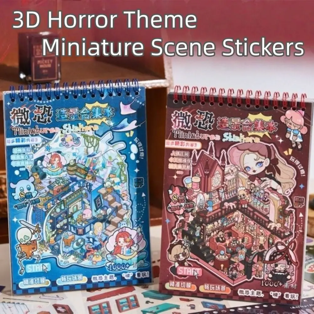 New Horror Theme 3D Miniature Scene 8 Scene 20 Sheets DIY Crafts Visual Stacking Sticker PET Cabin Houses Stickers for Children