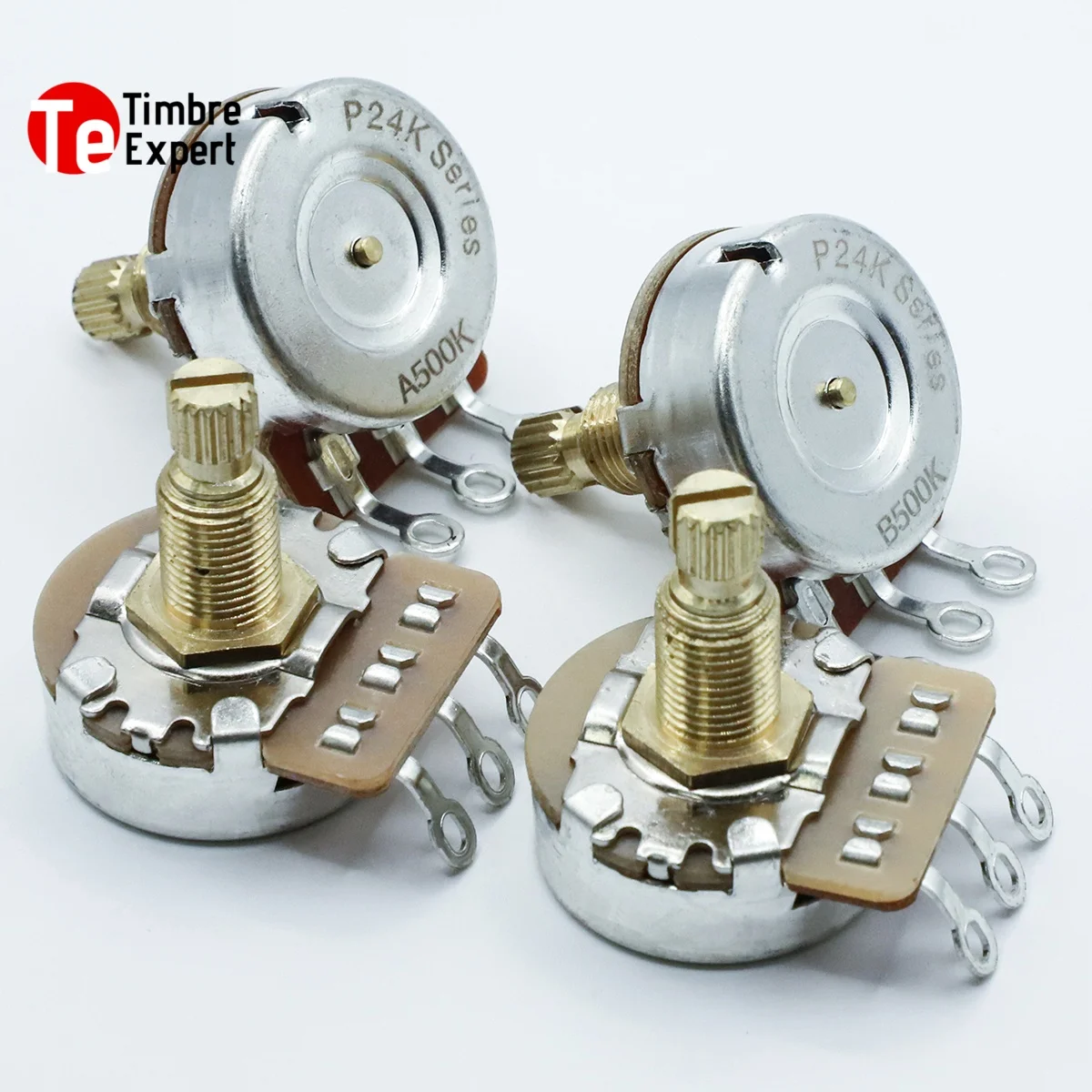 

2Pcs Electric Guitar& Bass Brass Potentiometer A250K/ B250K/ A500K/ B500K 13/32'' Long Shaft 18mm 18-teeth
