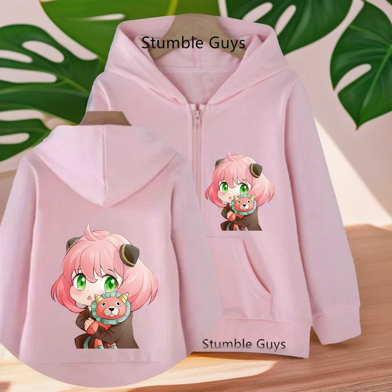 

Kawaii Zipper Hoodie Girls Fashion Kids Clothes Boys Trucksuit Anya Sweatshirt Spy X Family Long Sleeve Children Casual Tops