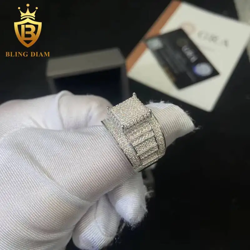 925 Sterling Silver Moissanite Rings for Men Iced Out Moissanite Hip Hop Jewelry High Quality Diamond Pass Diamond Test in Stock