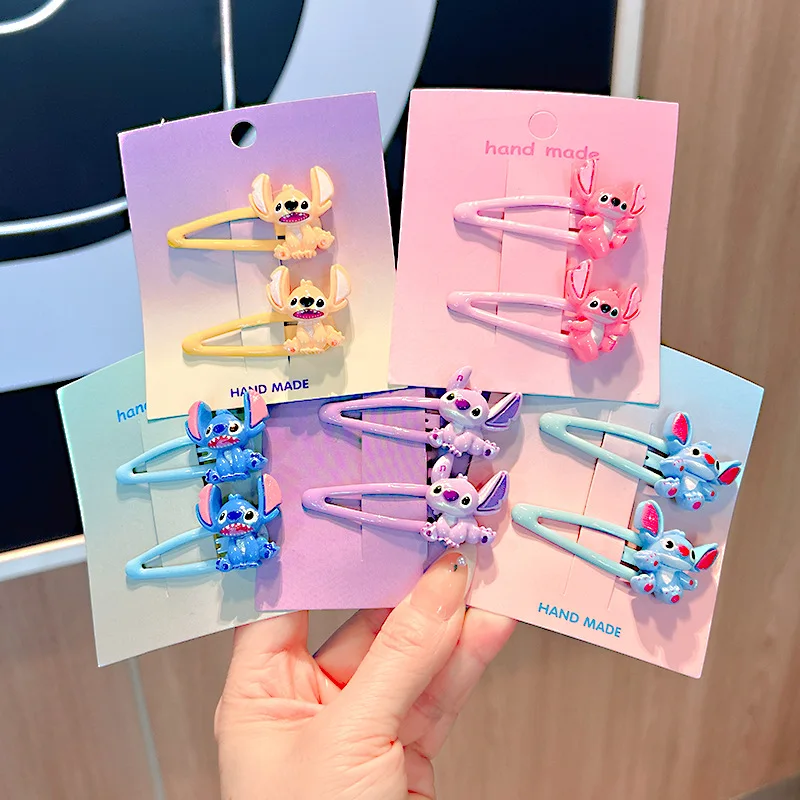 2 قطعة مشبك شعر ديزني ستيتش لطيف الكرتون فتاة والطفل موضة إكسسوارات الشعر Kawaii بوبي دبوس دبوس الشعر هدايا العيد