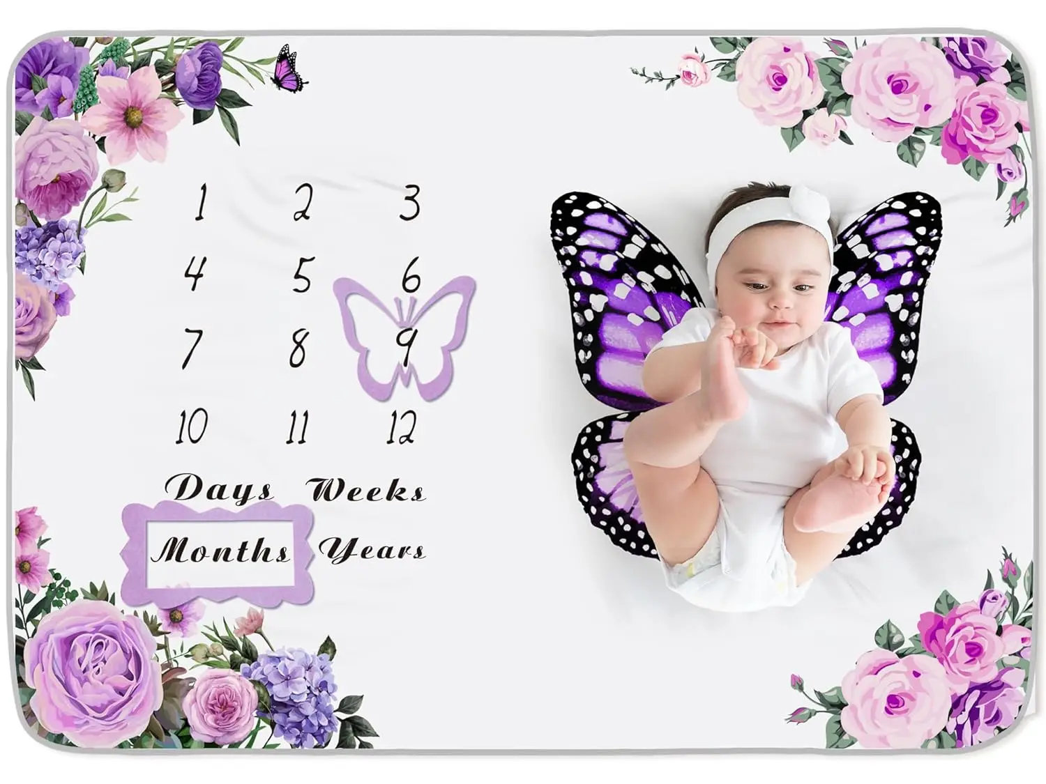 

Плед VIKAMA для фотосессий с отслеживанием роста малыша – с цветочным узором и бабочками, реквизит для фотосессий, декор для детской комнаты