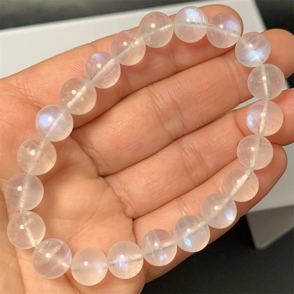 

Only 1Piece Natural Silver Moonlight Blue Light Moon stone Bracelets for Women Clear Transparent Moonstone Beads Healing Bangle