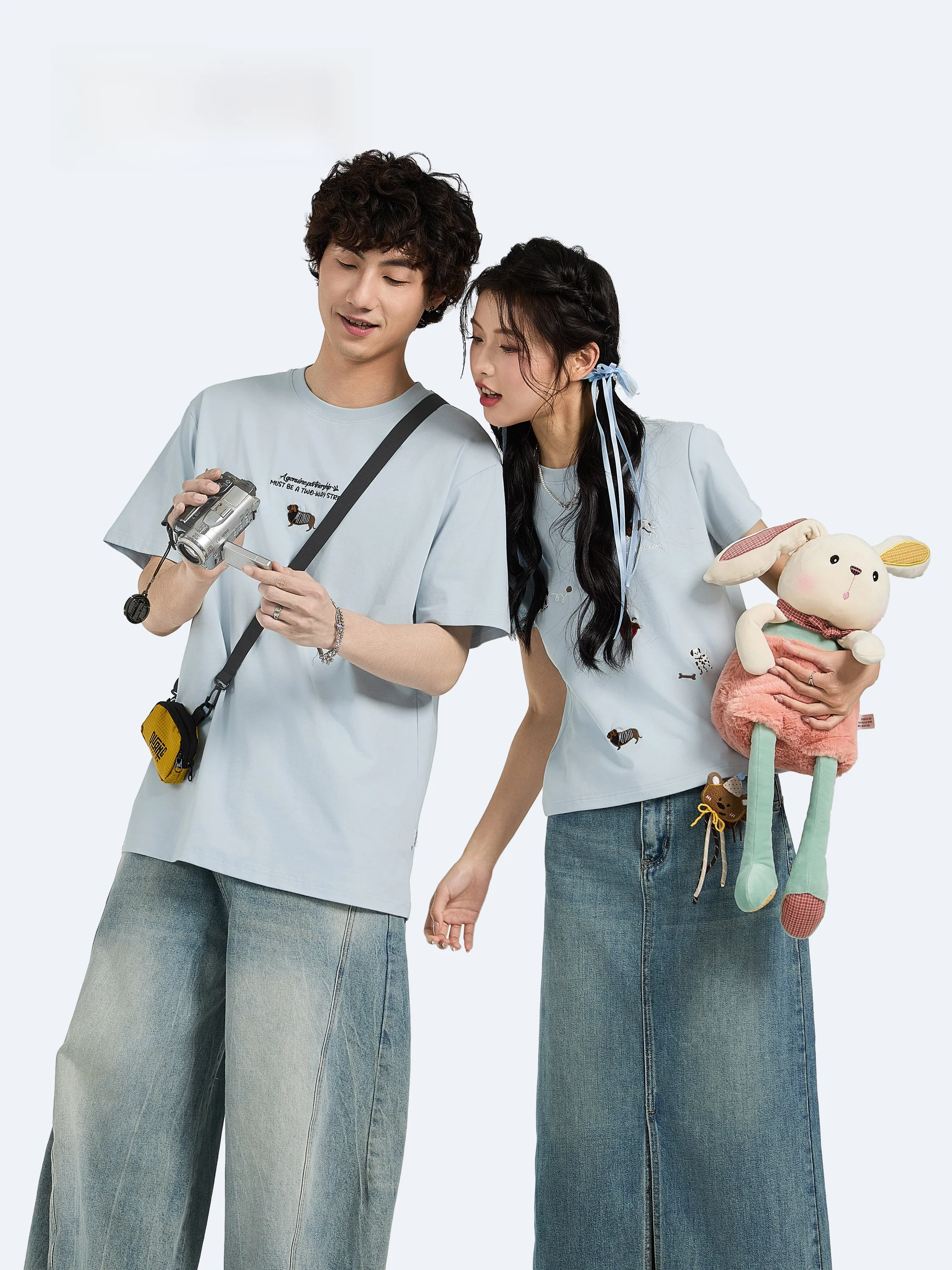 

Couple's Short Sleeve T-Shirt Animal Embroidery Design Casual Cotton Summer New Style Men's Women's Love Tryforlove