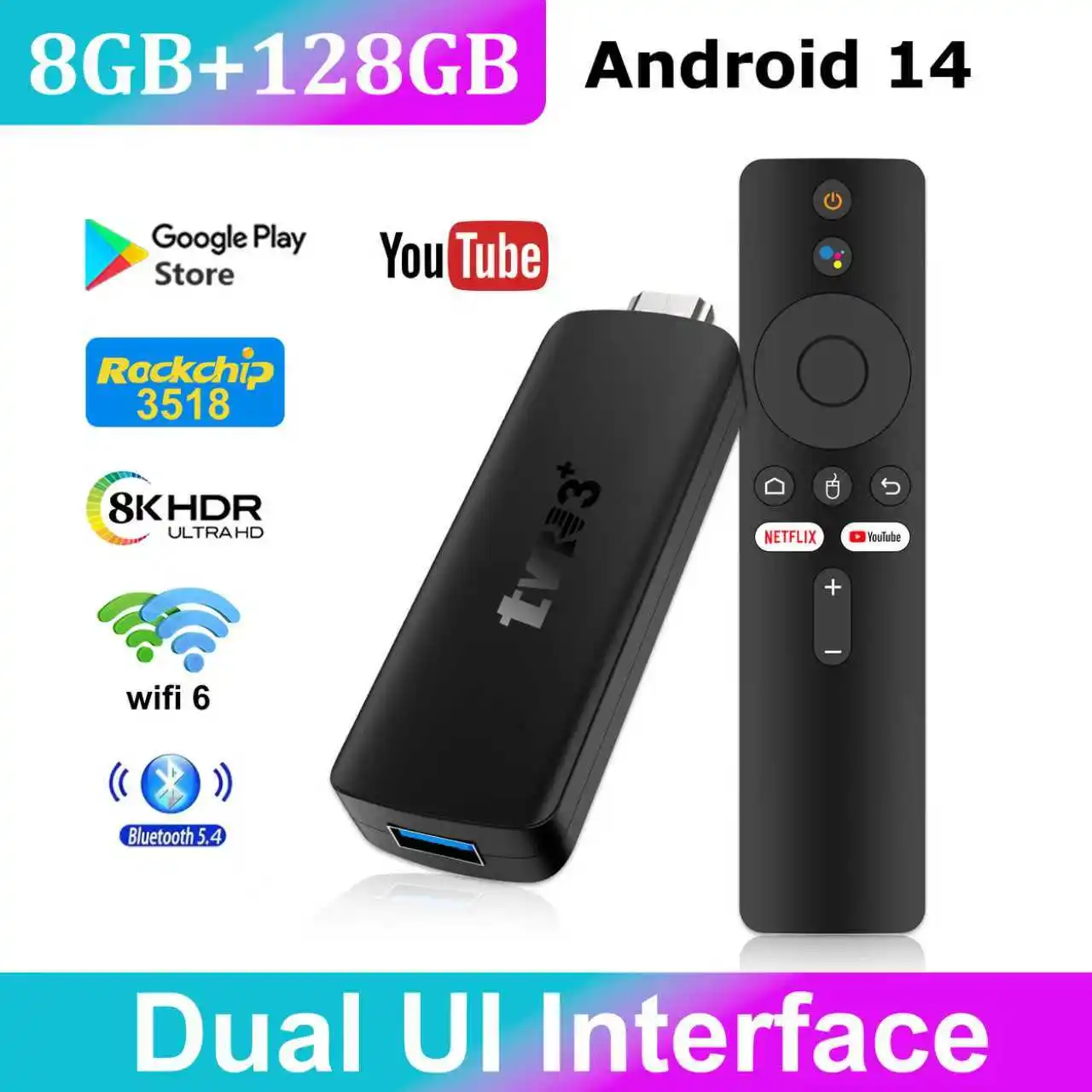 جهاز استقبال للتليفزيون LVMAO R3 + Android 14 HDR 10 4K صوت عن بعد Rockchip RK3518 Dual WIFI 6 BT5.0 Game Netflix جهاز فك التشفير للمسرح المنزلي #1