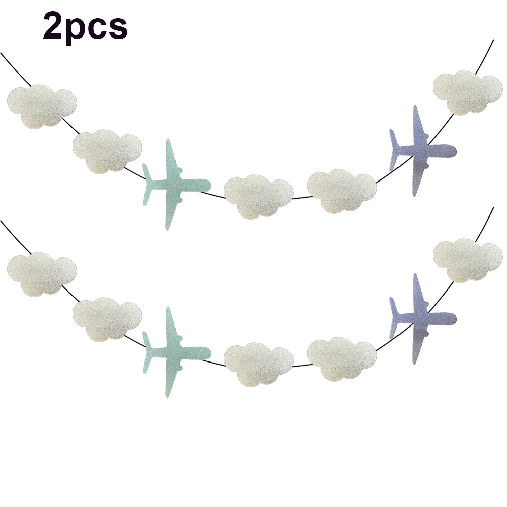 2Pcs Cloud Garland Airplane Banner Birthday Party Decorations  Aviation Travel Themed Party Supplies