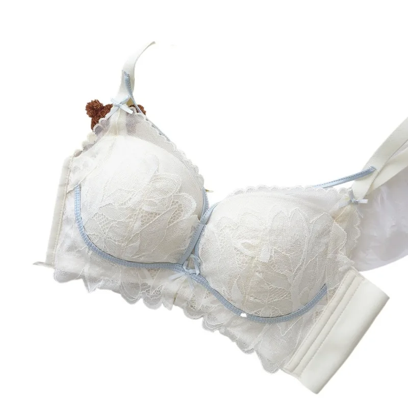 Atractivo MOYISU Full Lace Wireless Bra Set 32-38 AB, French Thin Cup, Push Up Anti Sag Support Lingerie for Small Bust AB Cups