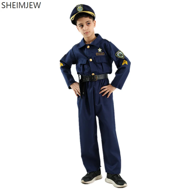 

Boys Justice Police Uniform Tops Pants Role Playing Police Officer Clothes Halloween Show Party Children's Costume Clothes Set