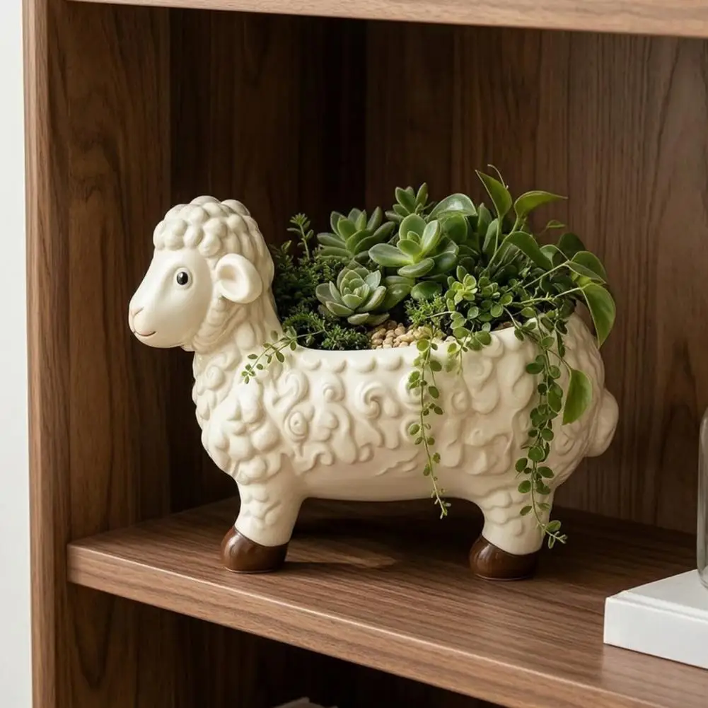 Curly Sheep Planter Pot Resin Cute Lamb Flower Pot Decorative Animal Plant Pot for Succulents Cacti Home Outdoor Decoration