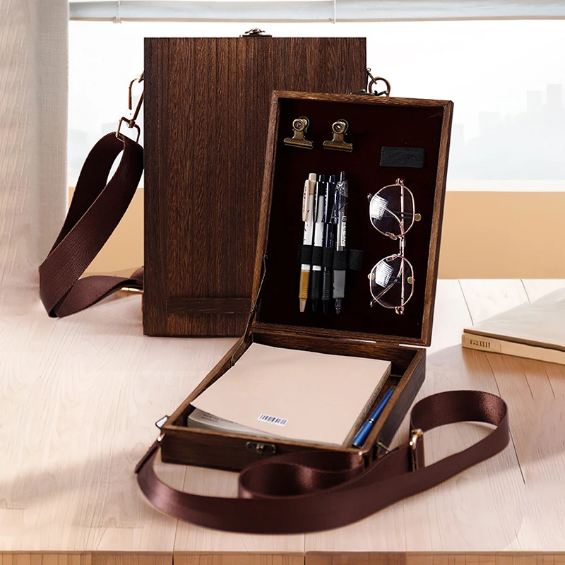 الرجعية الحنين خشبية الكاتب صندوق حقيبة المرأة في الهواء الطلق رسم أداة تخزين حقيبة ساعي مع غطاء تذكارية #3