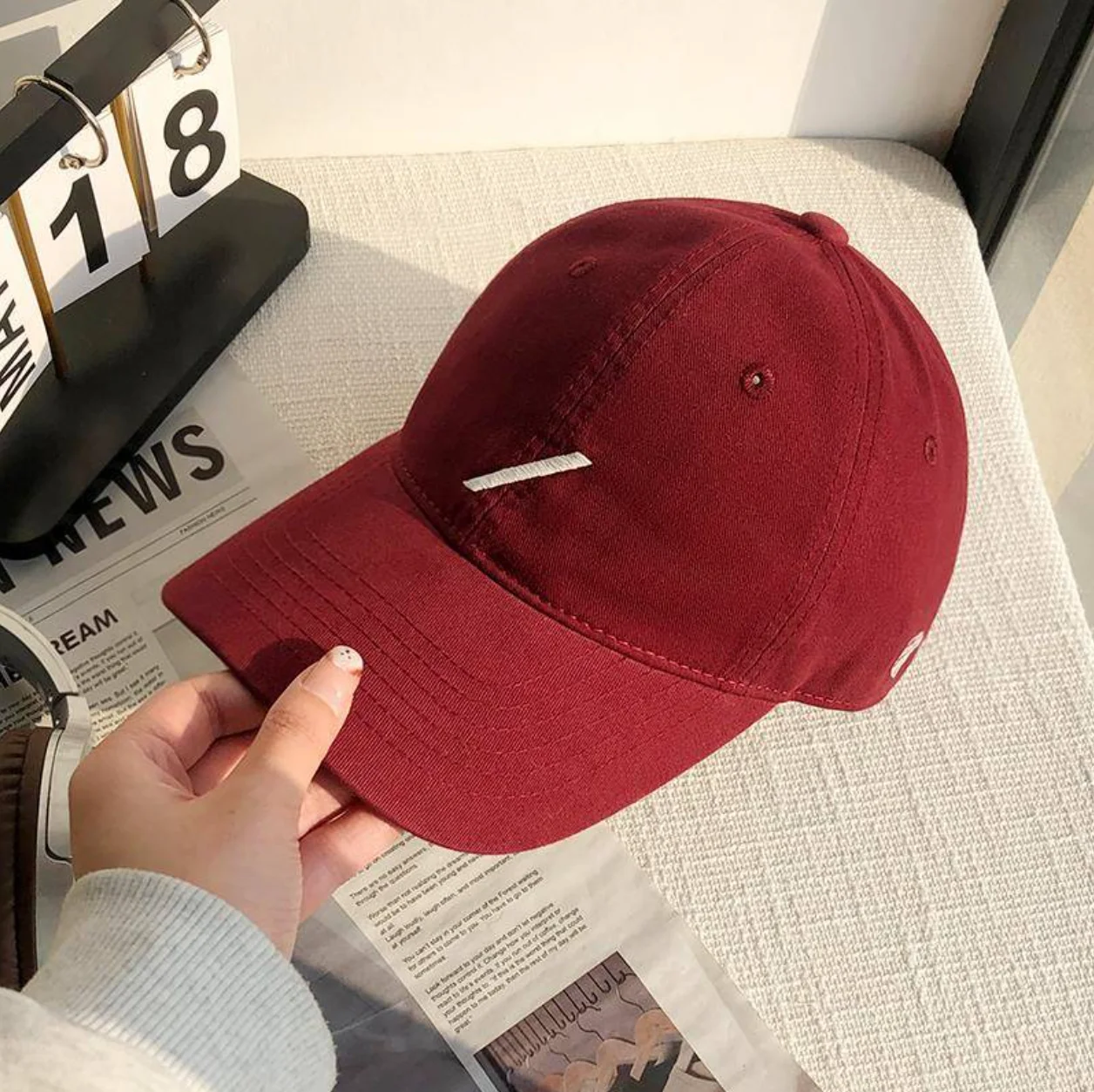 Simple and Versatile Soft-Top Baseball Cap with Unique Diagonal Stripe Embroidery, Adjustable Size, Spring/Summer Sunshade Cap, Holiday Gift