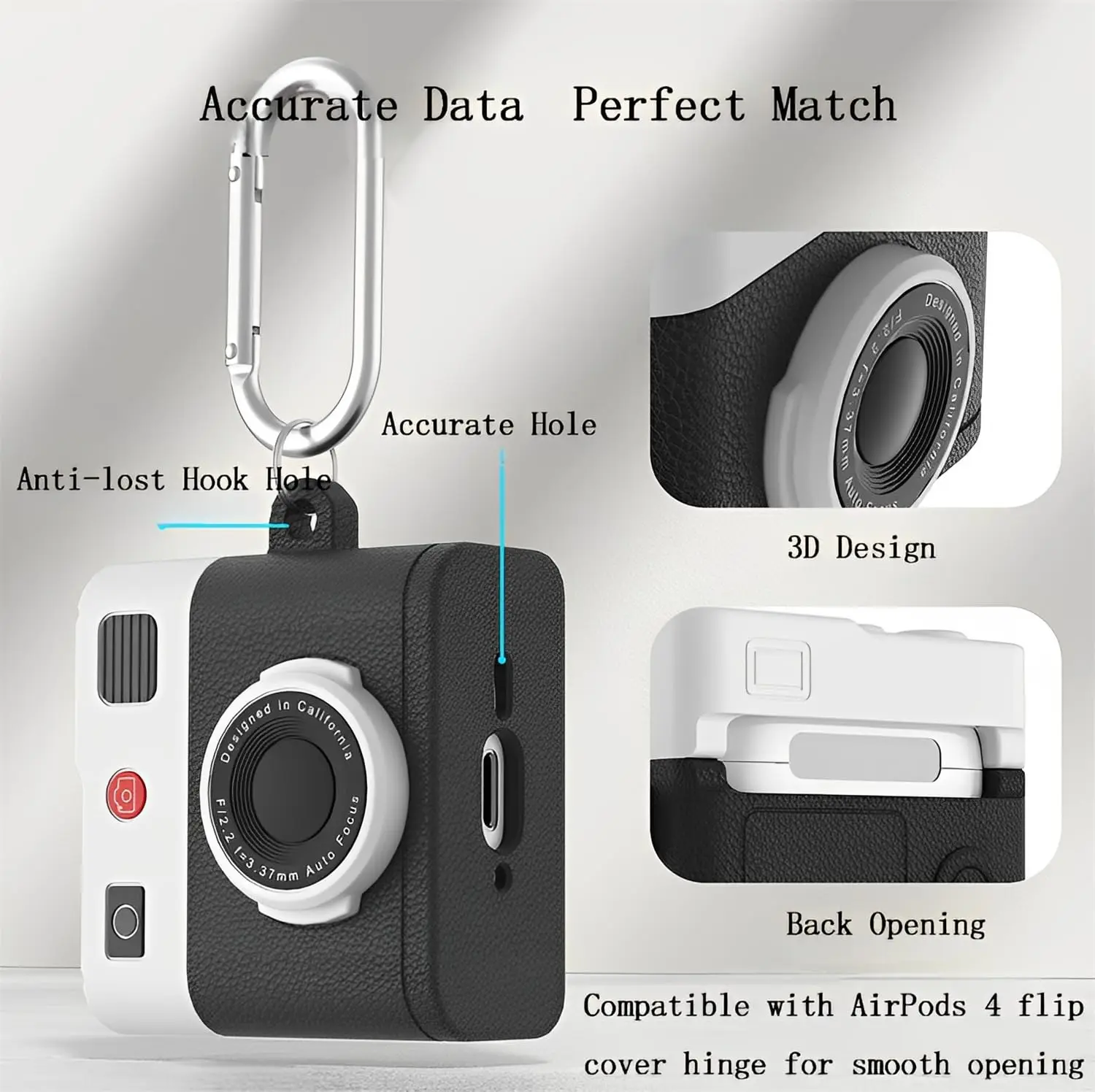 Funda para AirPods 4, funda Retro para cámara 3D, funda protectora de silicona a prueba de golpes con Kit de limpieza y cordón para AirPods Pro 2