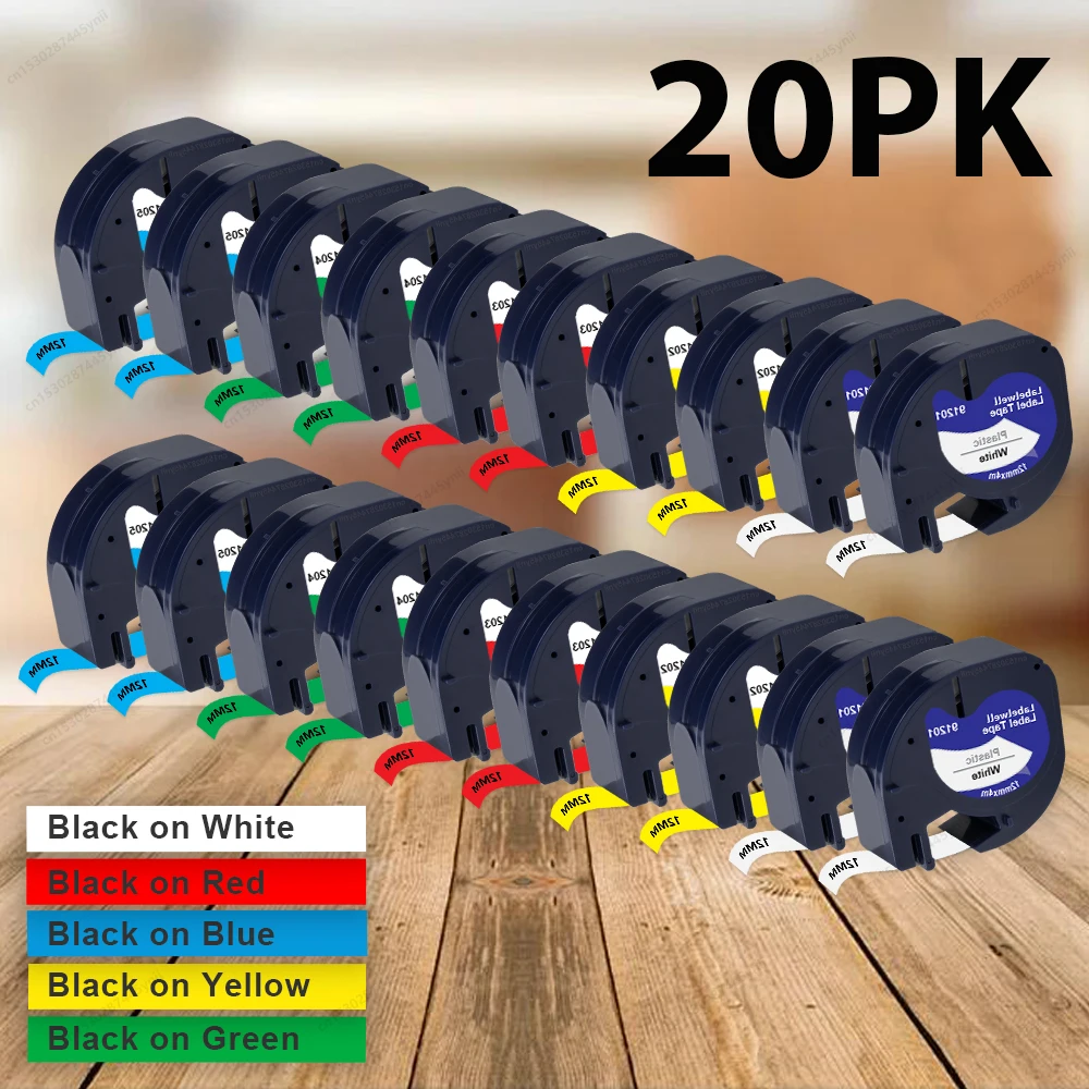 

10pcs/20pcs 91201 Compatible with Dymo Letratag 91201 12mm LT Tape 91331 91200 12267 91202 for Dymo LT100H LT100T Label Printer