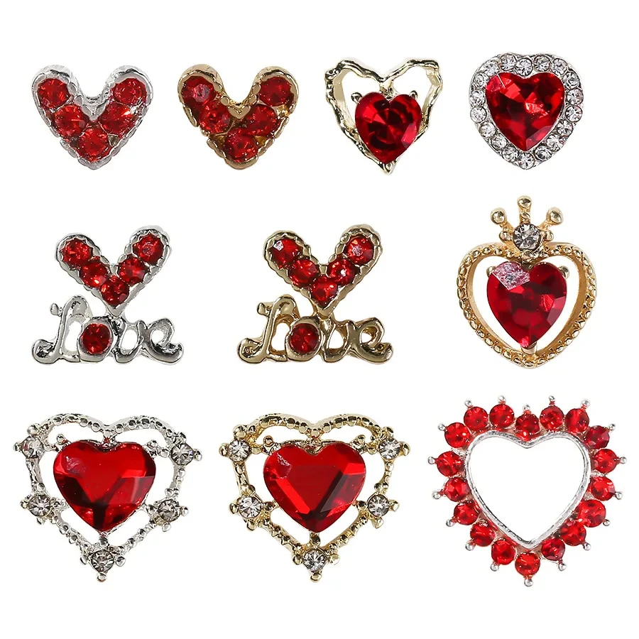 

New 3D Metal Alloy Red Valentine's Day Hollow Heart Nail Charms Sticker Lover Heart Design Jewelry Nails Art Manicure Decoration