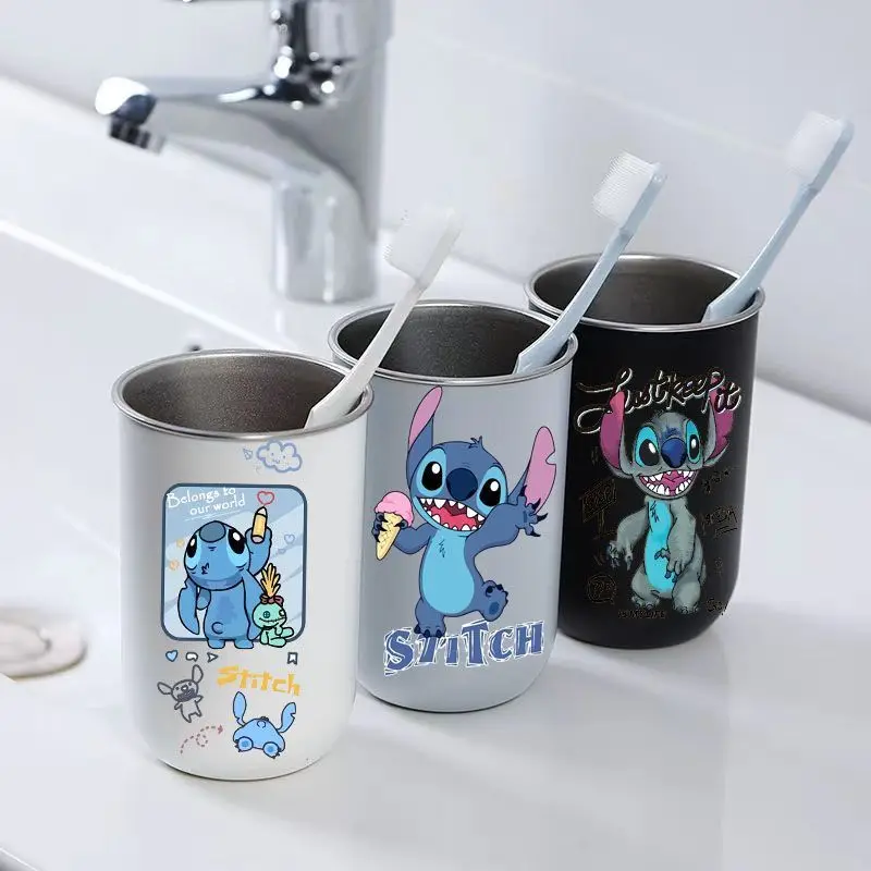 Disney Stitch animation peripheral high-looking antibacterial and fall-resistant stainless steel toothbrushing cup for students