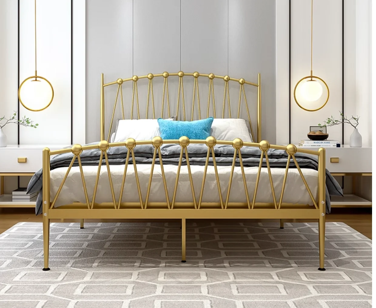 Cama de princesa de hierro forjado, estructura de hierro, 1,5 m, 1,8 m, Doble