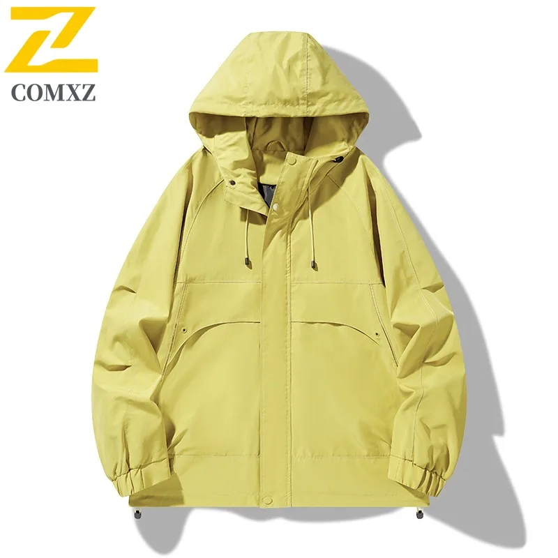 

COMXZ Мужская ветровка Куртка Свободная повседневная куртка с капюшоном для путешествий Модный универсальный Тренч для кемпинга Прогулочная удобная куртка