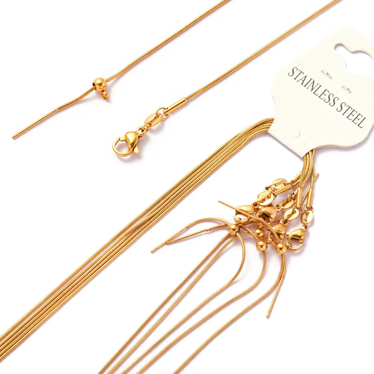 5pcs/Lot 18k Gold Plated Removable 50cm Stainless Steel DIY Box Snake Cross Link Chain Necklace Women Charm Pendant Jewelry