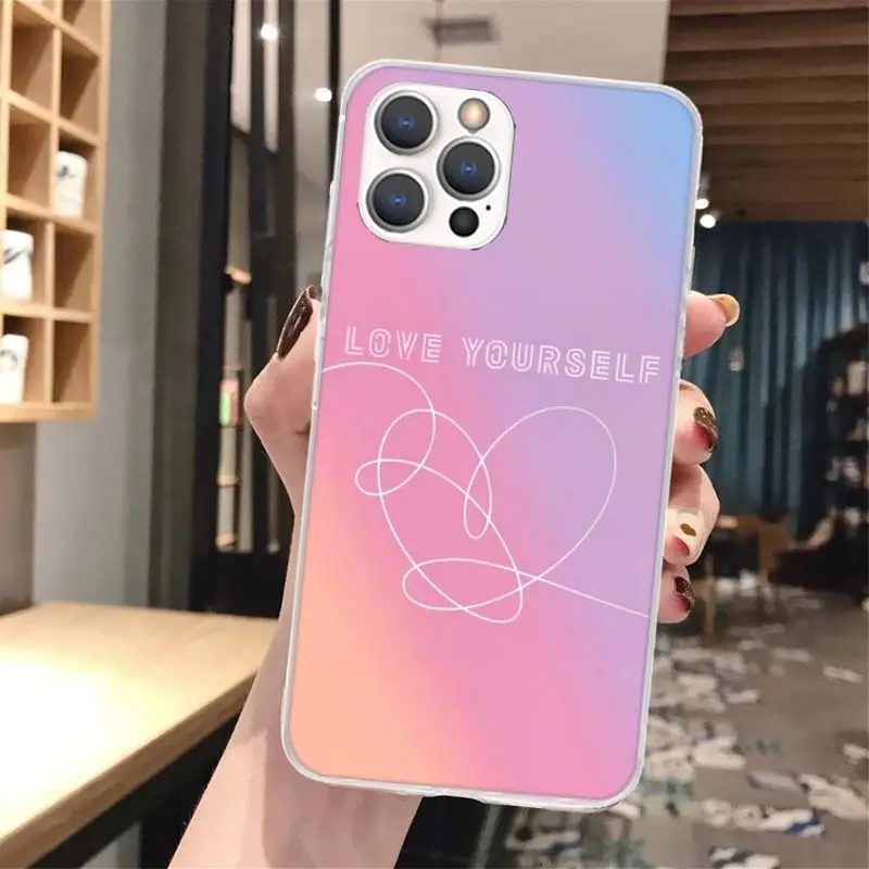 Love Yourself Flower Heart Line Kpop Soft Phone Case For iPhone 15 14 13 12 Mini 11 Pro Max X XR XS 7 Plus 8 + SE 2020 Pattern C