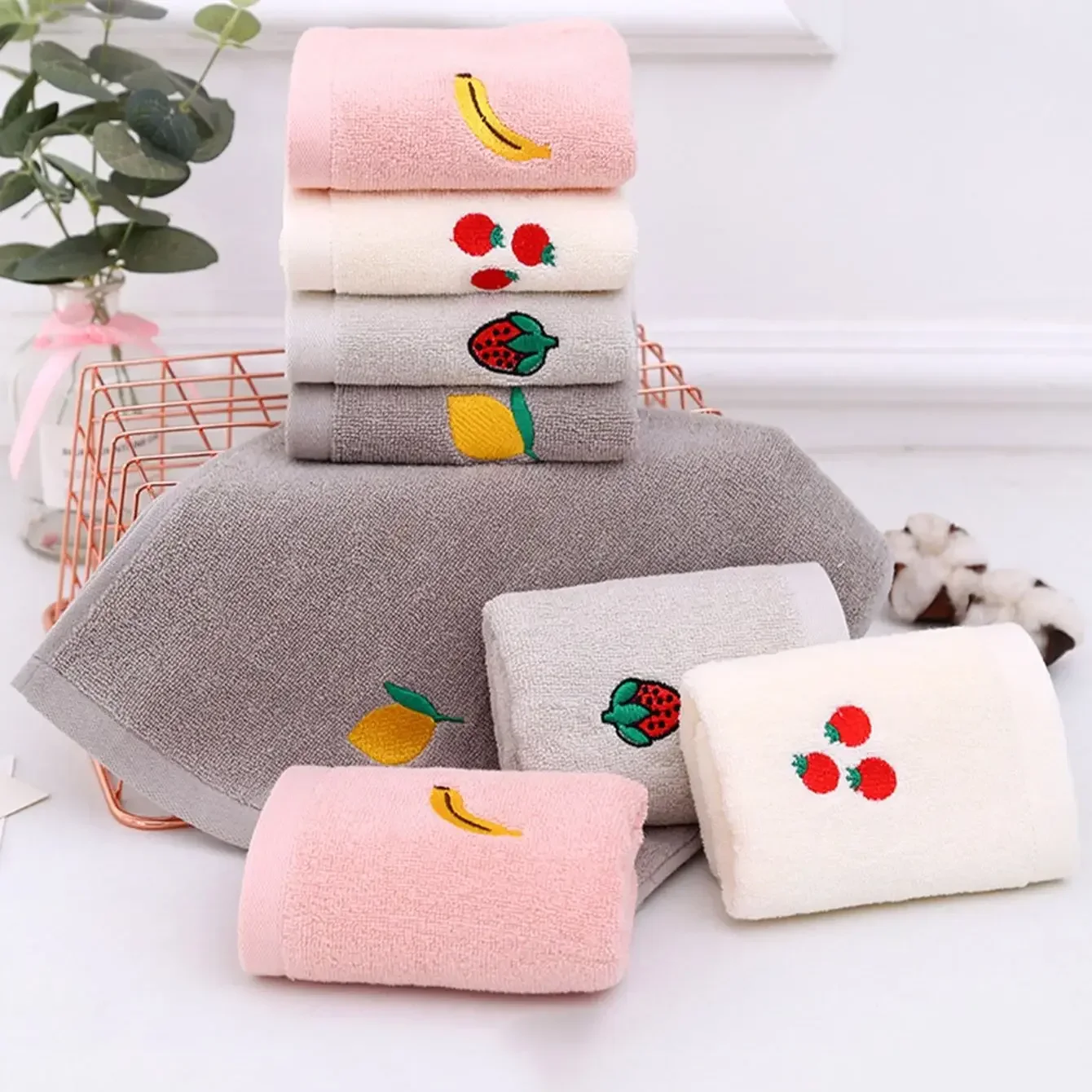 1 pezzo: asciugamano in puro cotone, asciugamano assorbente morbido e addensato per la casa con cartoni animati ricamati interamente in cotone - Colore casuale