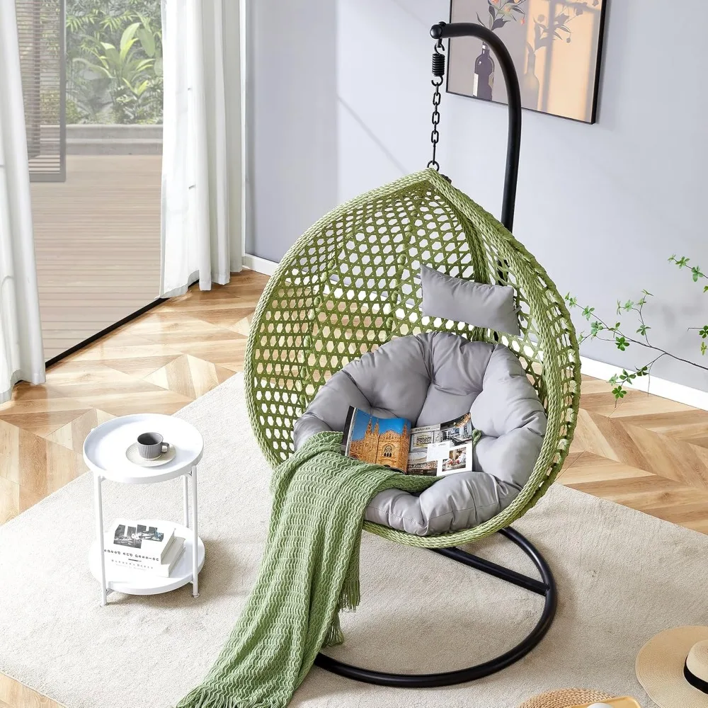 Hanging Egg Chair with Stand, Cushions and Pillows, Hammock Basket Chairs with Aluminum Steel Frame, Egg Swing Chair