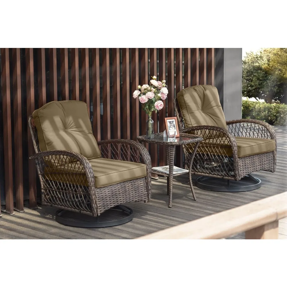 3 Pieces Patio Furniture Set, Outdoor Swivel Glider Rocker, Patios Bistro Sets with Rocking Chair, Patio Furniture Set