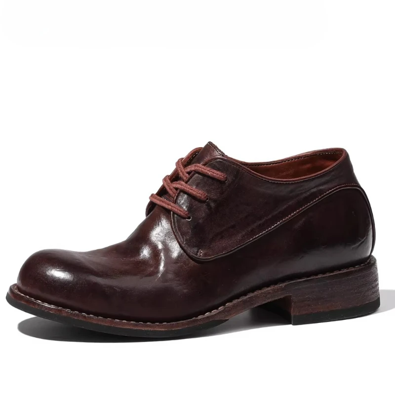 

Italian Style Handmade Horse Leather Derby Shoes for Men's Dress Shoes Luxury Breathable Horsehide Goodyear Casual Leather Shoes