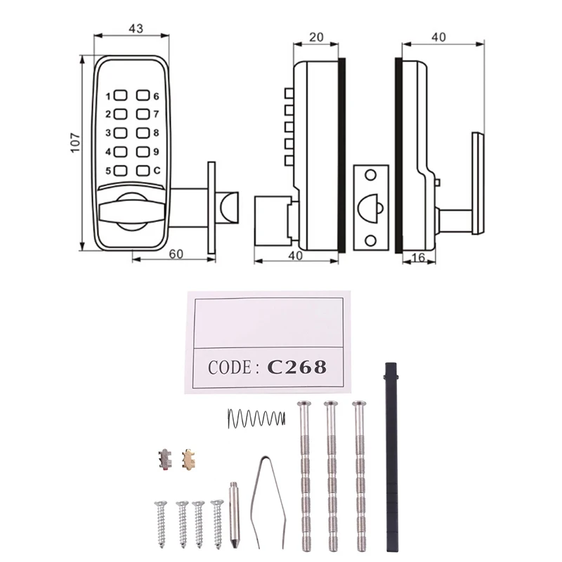 Battery Free Waterproof Password Lock Keyless Entry Lock For Mini Iron Gate Pet Wooden Door