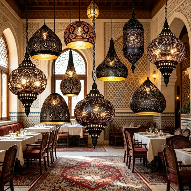 Southeast Asian Pendant Lights Antique Hollow Hanging Light Fixture Thai Arabian Restaurant Bedroom Moroccan Decorative Lamps