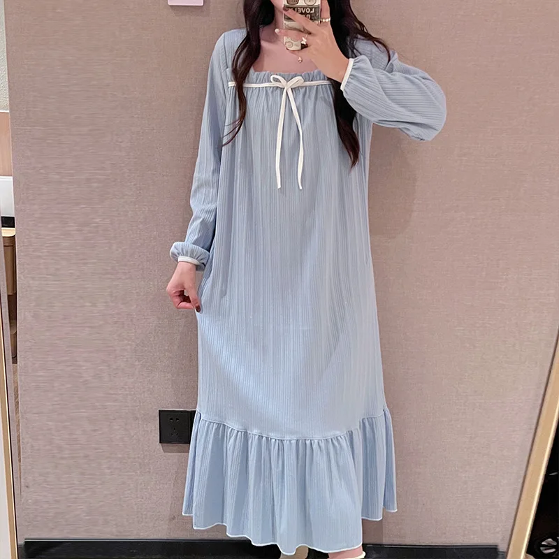 

Women's Sleeping Skirt Kawaii Young Girl Spring Autumn Long Sleeves Leisure Sleeping Pajamas Fashion Home Clothes Dress New