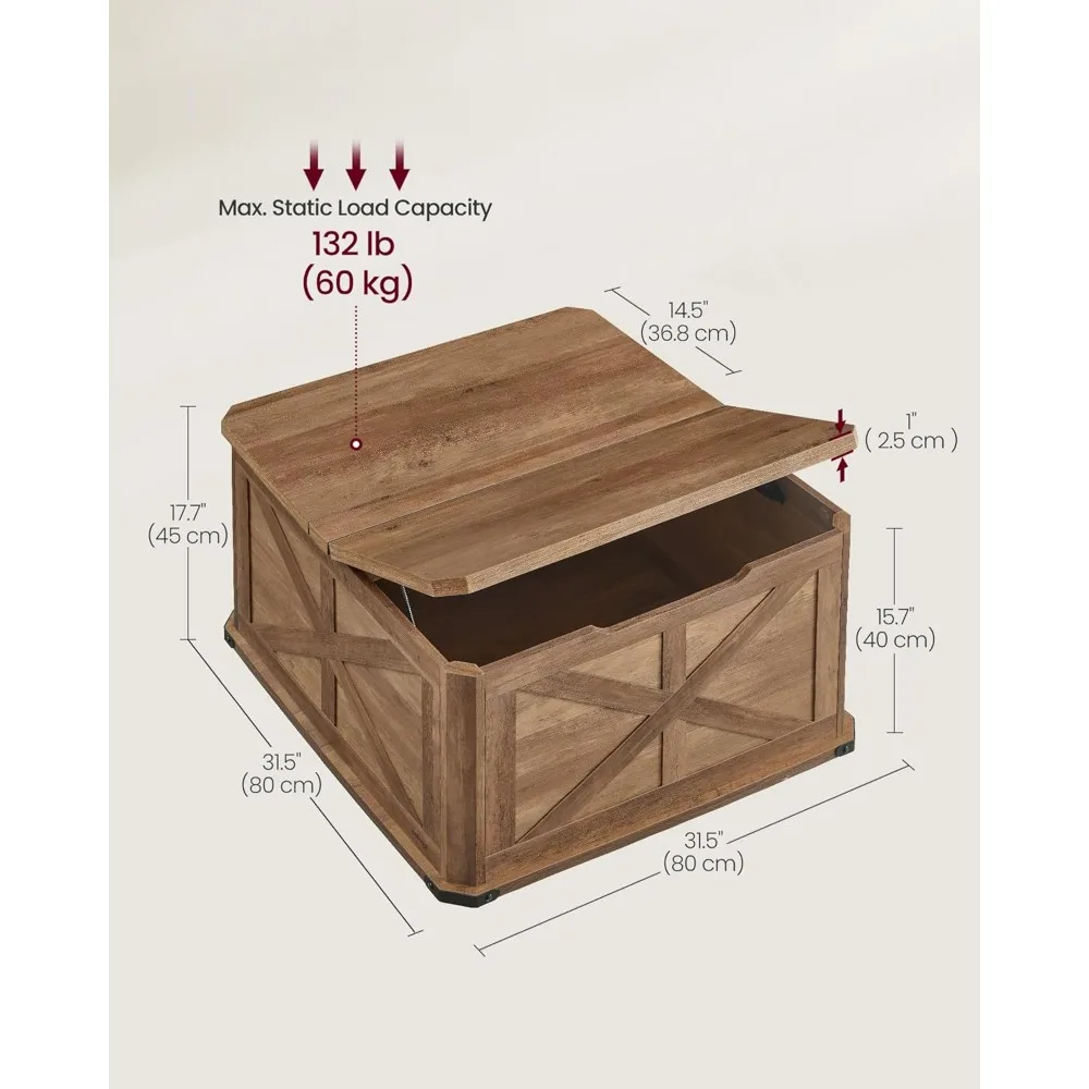 طاولة قهوة المزرعة مع مساحة تخزين، طاولة قهوة مربعة لغرفة المعيشة، طاولة مركزية مع أغطية قابلة للطي، بني عسلي ULCT232K #3