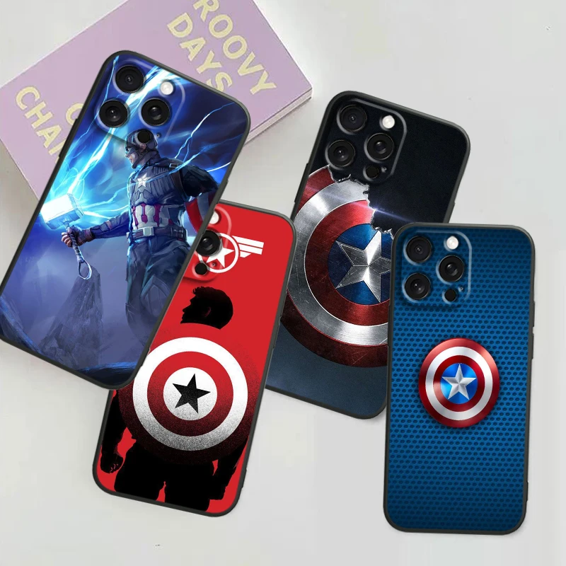 Marvel America Captain Cool For iPhone 15 14 13 12 11 XS XR X 8 7 SE Pro Max Plus Mini Black Cover Phone Case