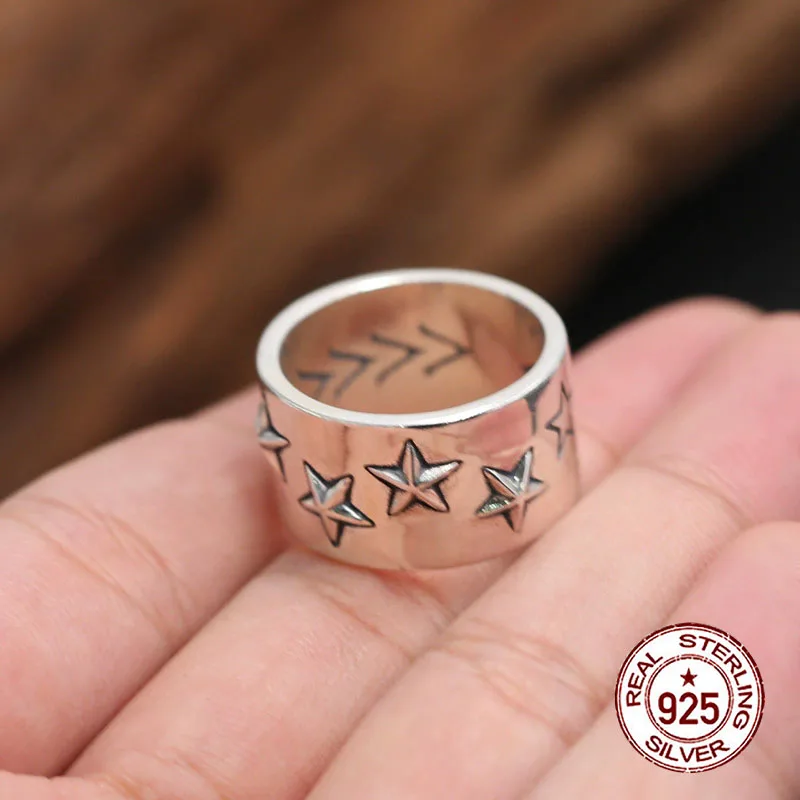S925 sterling silver ring jewelry vintage  Punk style fashion trend  Personalized minimalist glossy pentagram