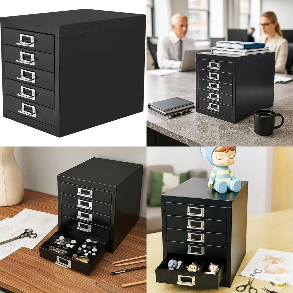 

Compact 5-Tier Metal File Cabinet Organizer, Space-Saving Storage for Home and Office Documents (Black)