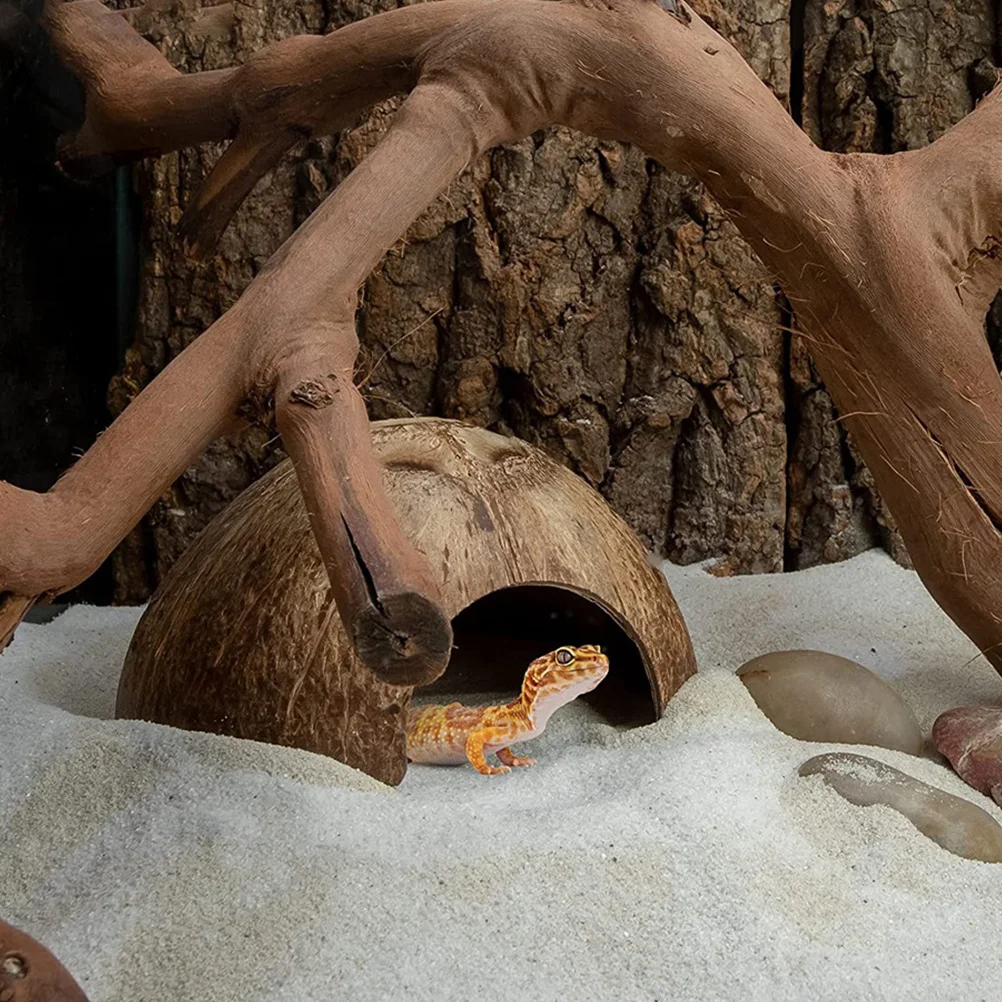 

2pcs Reptile Hideout Coconut Shell For Hermit Crab Natural Coir Hut Small Terrarium Decor Reptile Accessories Pet Hiding