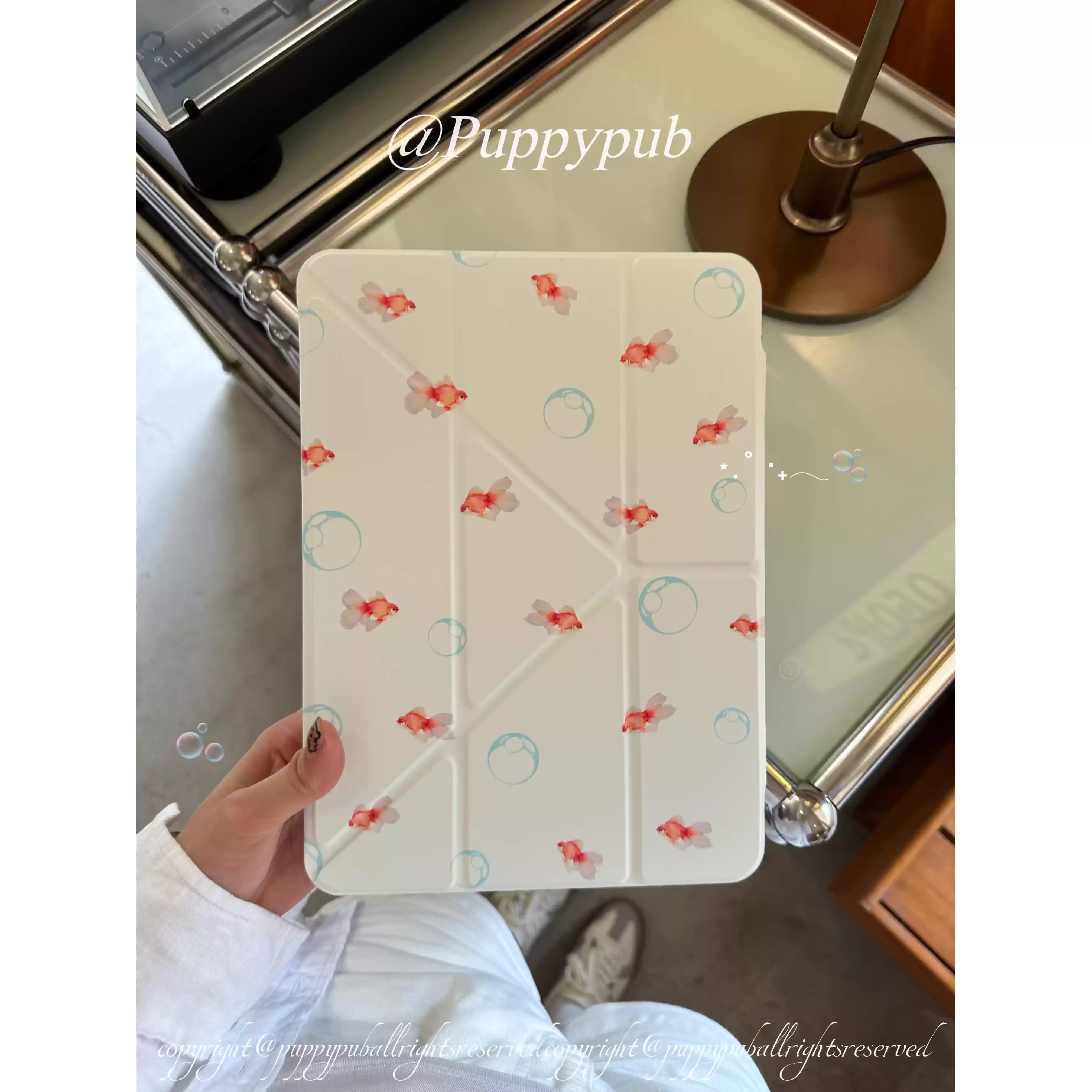 Ins Kawaii Goldfish Bubbles Table Case For iPad Pro 11 12.9 13 M2 M3 M4 M5 Shell 8.3 9.7 10.2 5/6/7/8/9/10/11th Air 4 5 6 Cover