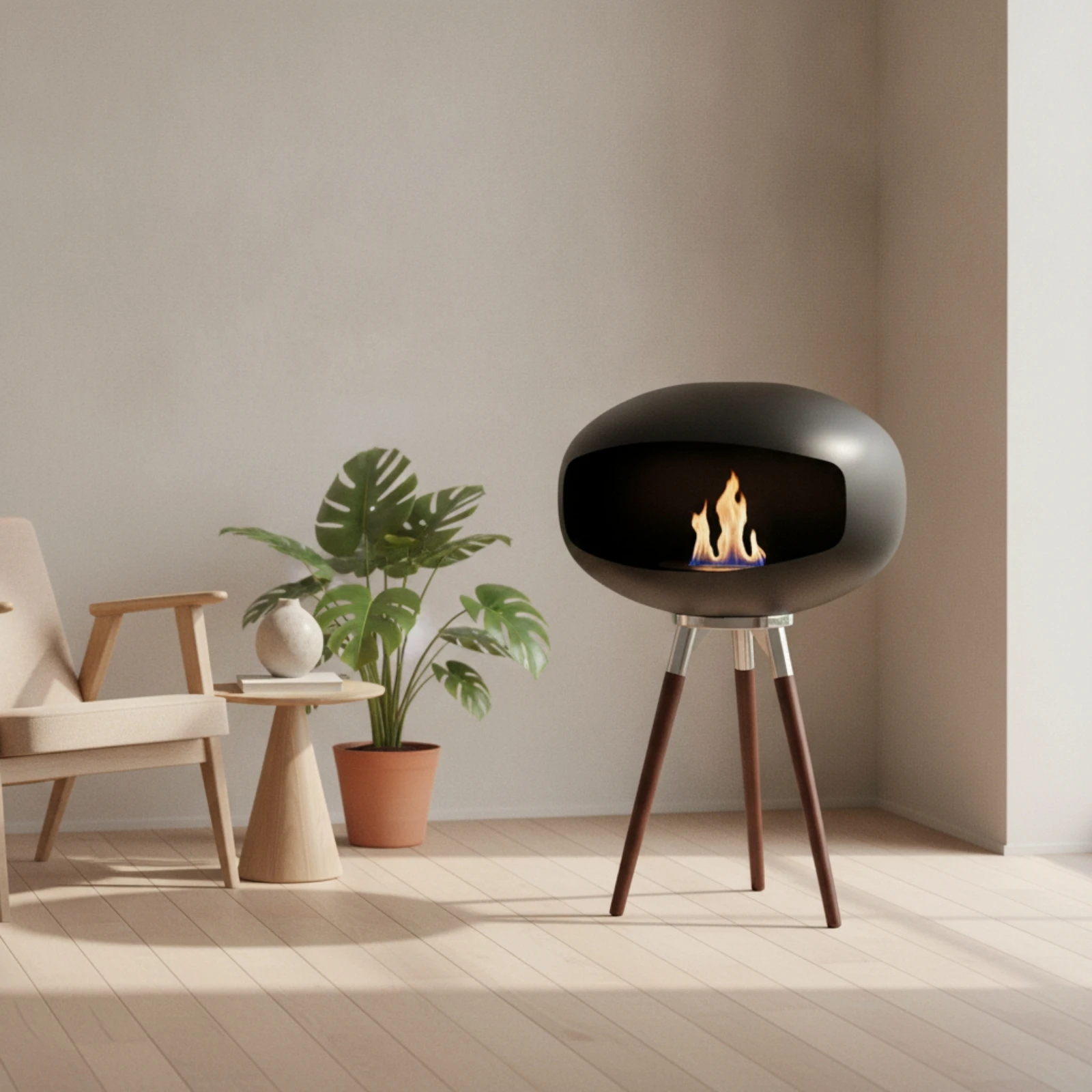 Tripod Fireplace Portable Ethanol Fireplace Fire Bowl Clean-Combusting Heater Smokeless for Homeowners, Terrace, Living Room