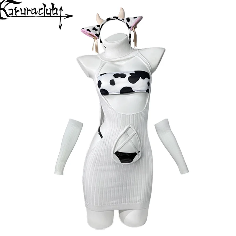 KORURACLUBWOMEN’S SEXY COW BODYSUIT COSPLAY COSTUME – CUTE ANIME ANIMAL-INSPIRED LINGERIE  (5-PIECE SET)