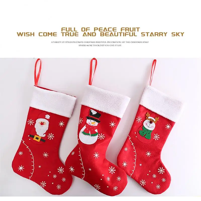 Christmas Stockings Fabric Santa Claus Sock Gift Kids Candy Bag Snowman Deer Pocket Hanging Xmas Tree Ornament New Year