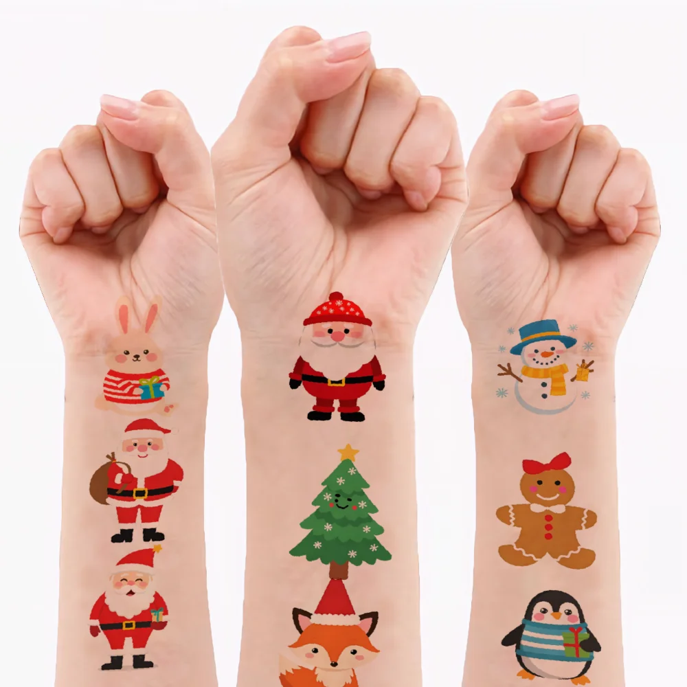 

63 шт., временные татуировки, рождественские наклейки, водонепроницаемые долговечные наклейки для тела, праздничные наклейки для рук, плеч, мальчиков