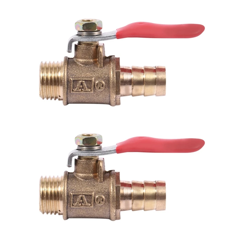 

2X 10Mm X 1/4 Inch PT Male Thread Full Port Lever Handle Hose Barb Brass Ball Valve