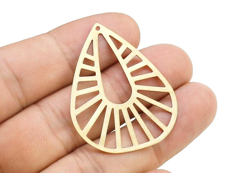 

6pcs Textured Drop Earring Charms, Brass Connector Findings, Necklace Pendant, 42x33.3mm, Jewelry Making Supplies R2420