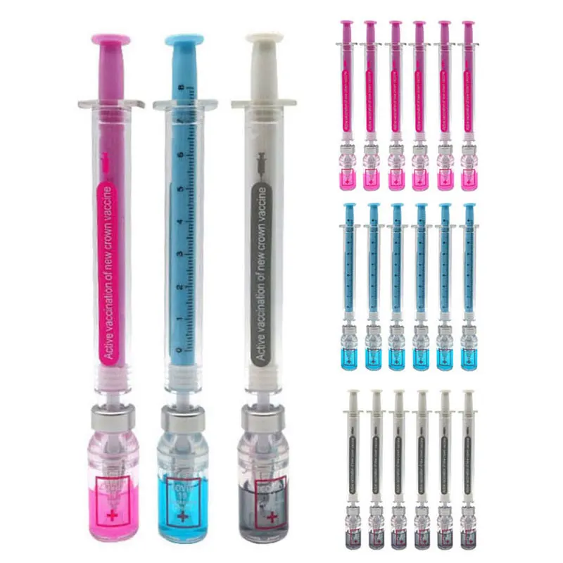 

18Pcs Black Ink Gel Pen Simulation Vaccine Neutral Pen 0.5mm Syringe Modeling Signature Pen Kawaii Office Accessories