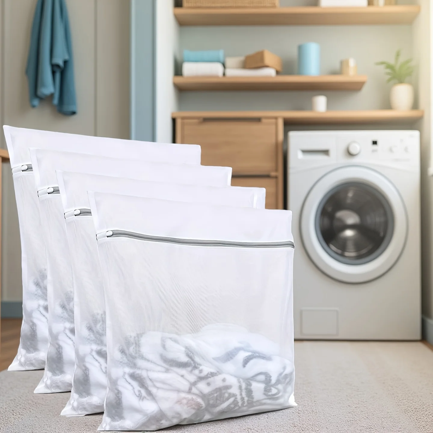 4pcs L Mesh Laundry Bags with Durable Zippers, Versatile Rectangular Elegant Laundry Bags Suitable for College, Dorms, Storage