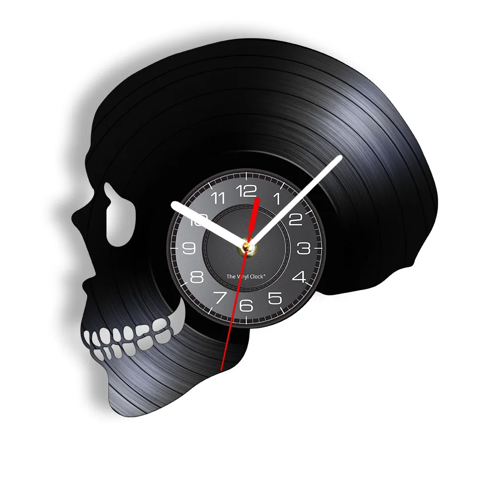 

Skull Head Silhouette Wall Clock Skeleton Head Vinyl Record Wall Clock Halloween Horror Death Bone Home Decor Skull Wall Art